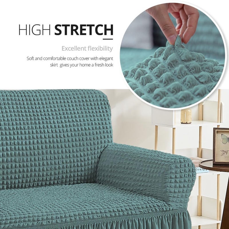 NICEEC Loveseat Slipcover Sage Loveseat Cover 1 Piece Easy Fitted Sofa Couch Cover Universal High Stretch Durable Furniture Protector Love Seat with Skirt Country Style (2 Seater Sage) - Image 2
